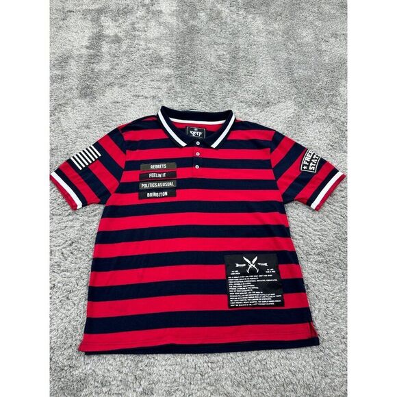 Kleep Shirt Mens Extra Large XL Red Navy Striped Patriotic Patchwork Rugby Polo - Picture 1 of 12